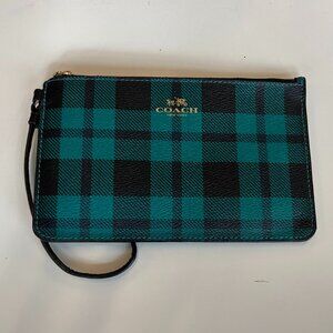 COACH Plaid Grain Leather Wristlet